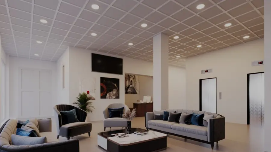 Project rendering of the planned lobby seating area