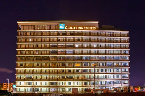 Nighttime exterior of the existing Cincinnati Quality Inn & Suites property
